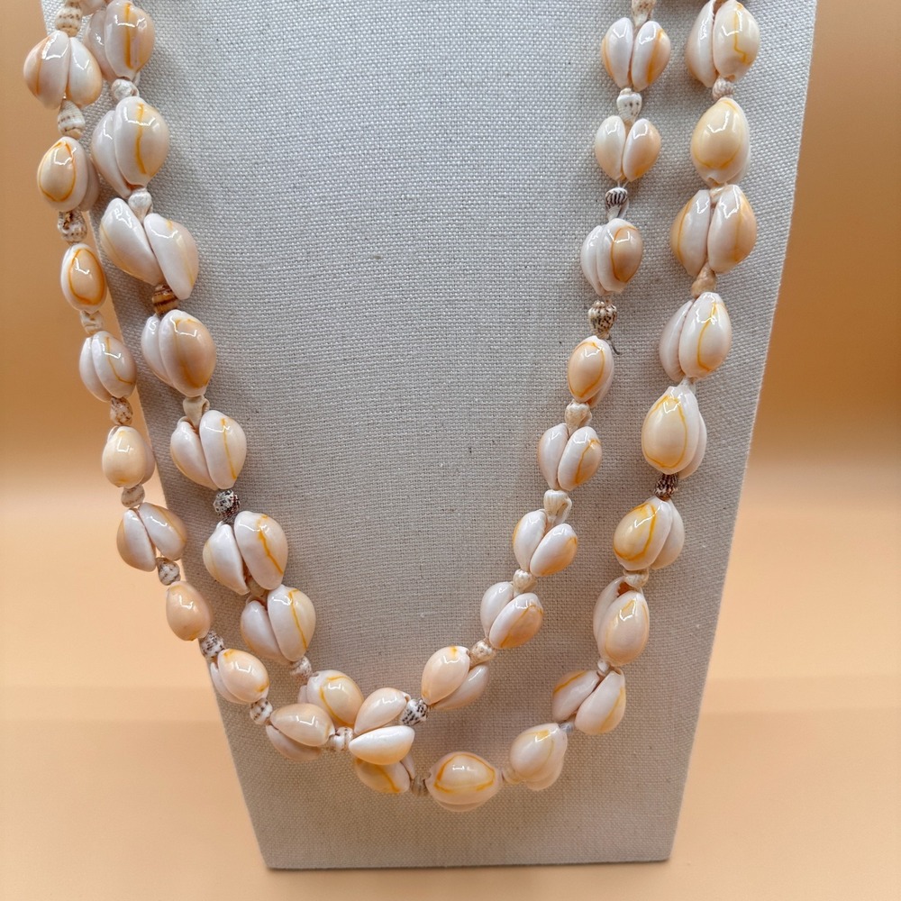 Cowrie Shell Necklace Multi Strand Boho Beach Statement Layering Vintage Jewelry